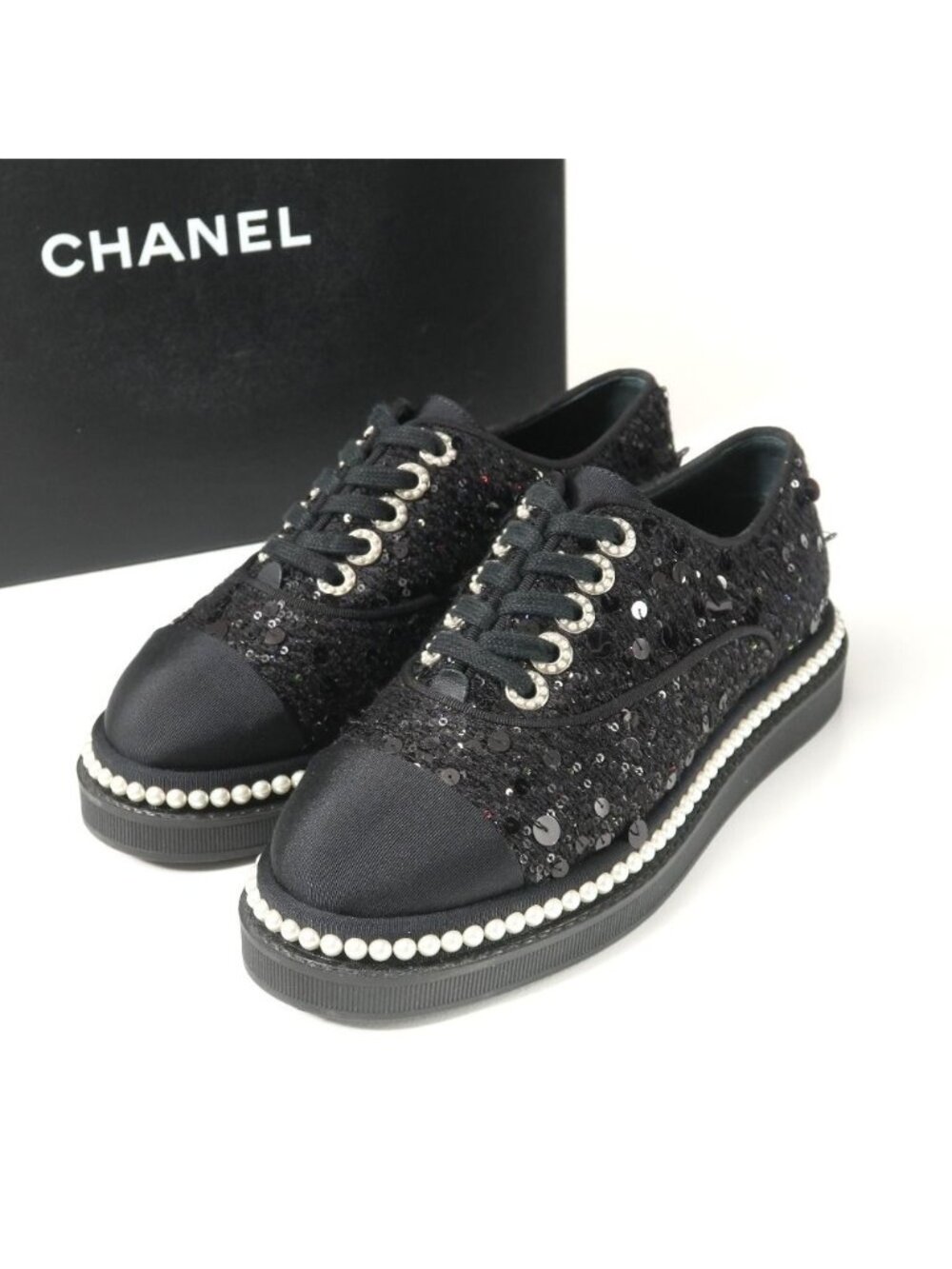 Chanel Sneakers CC Logo Sequins Faux Pearl 35